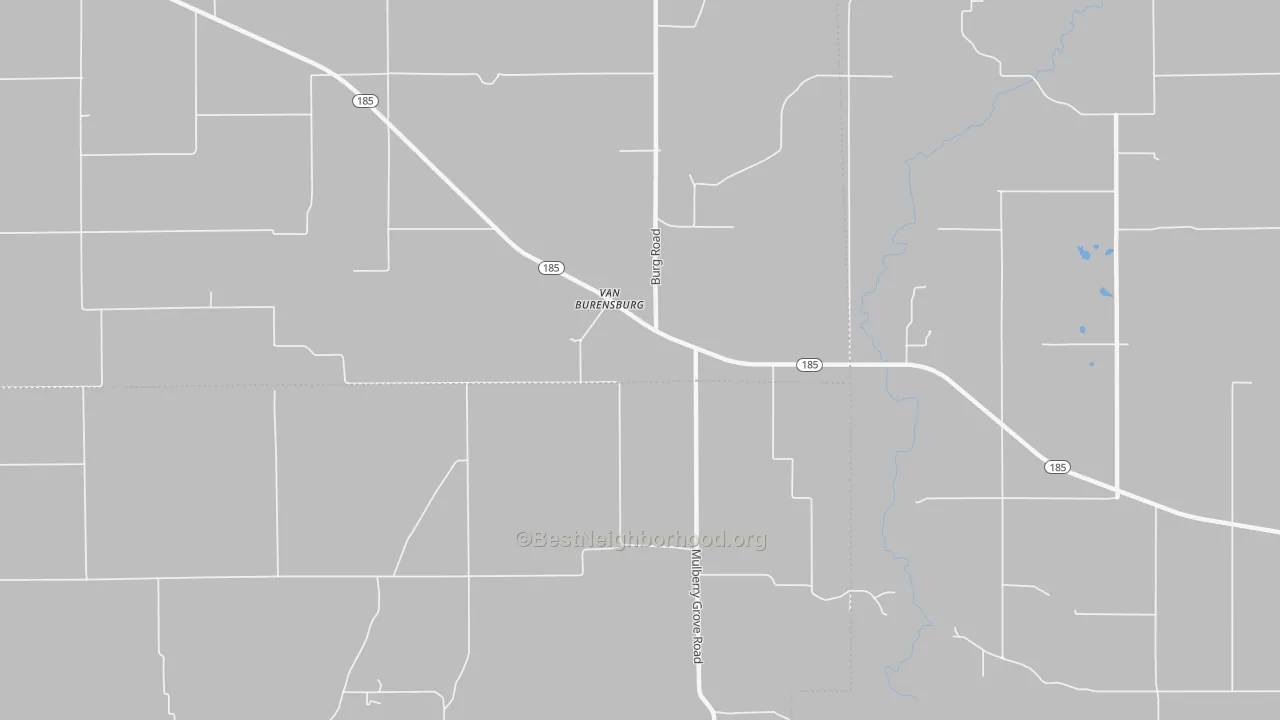 Walk Grade map of Van Burensburg, IL, walkable areas in green and car-dependent areas in red