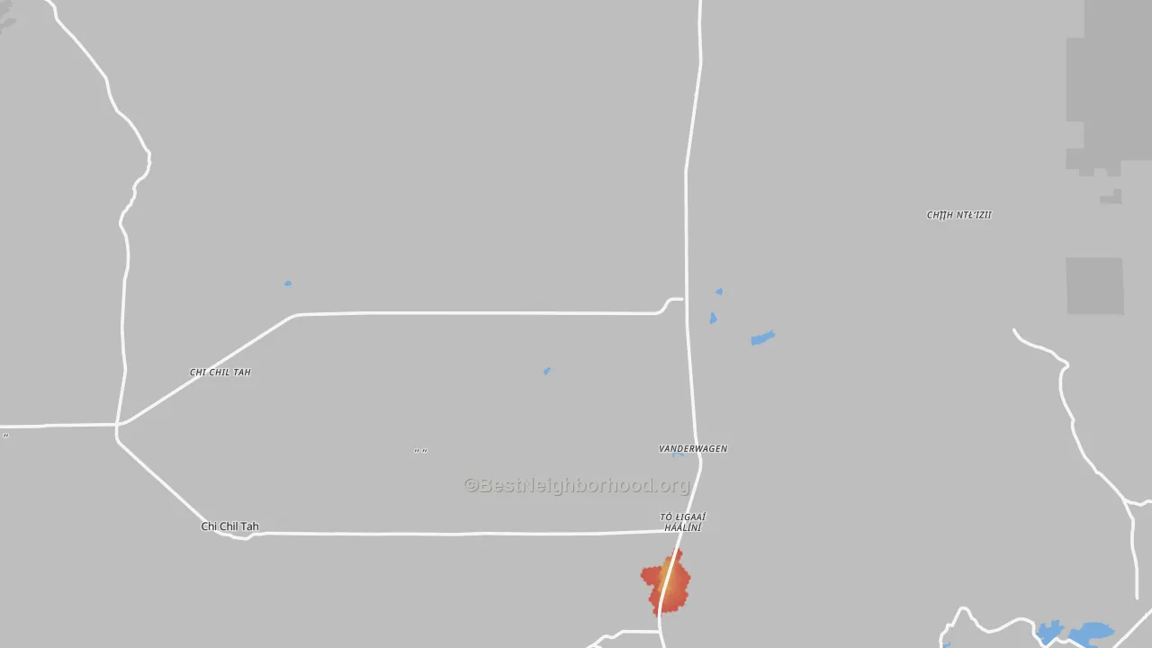 Walk Grade map of Vanderwagen, NM, walkable areas in green and car-dependent areas in red