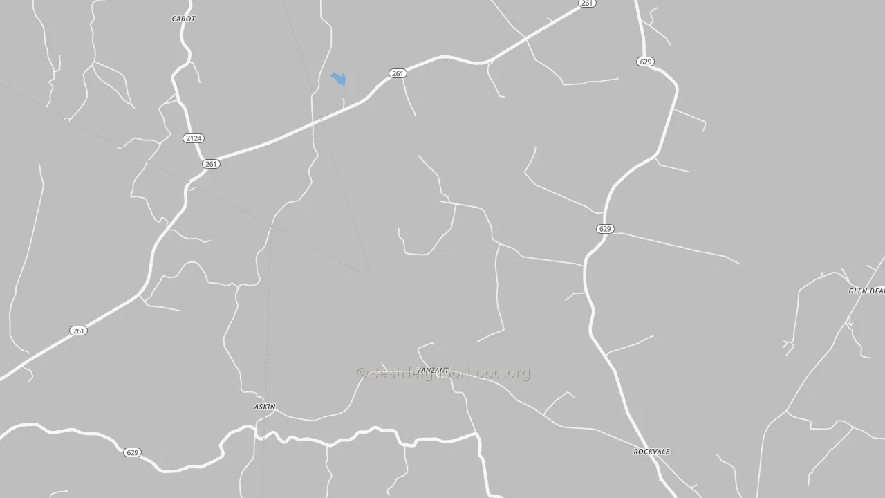 Walk Grade map of Vanzant, KY, walkable areas in green and car-dependent areas in red