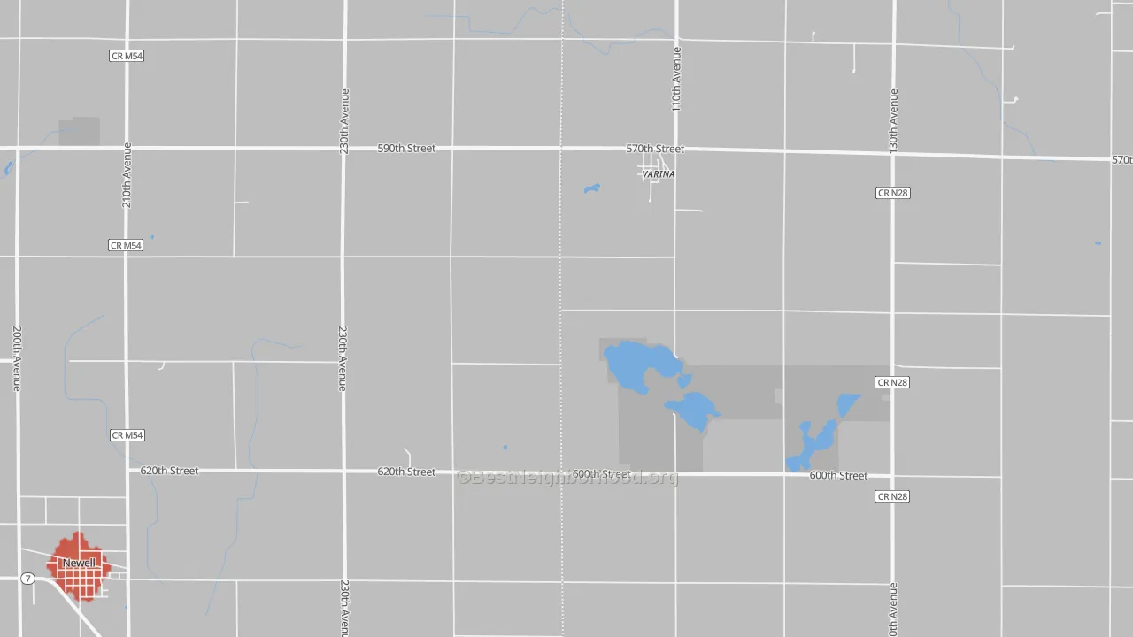 Walk Grade map of Varina, IA, walkable areas in green and car-dependent areas in red