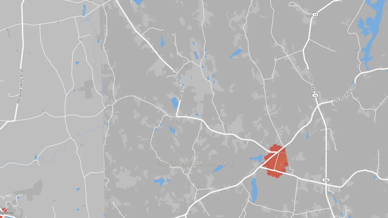 Walk Grade map of Vaughn Hollow, RI, walkable areas in green and car-dependent areas in red