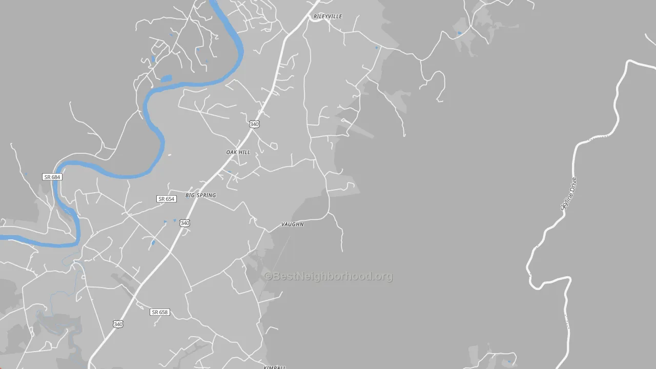 Walk Grade map of Vaughn, VA, walkable areas in green and car-dependent areas in red