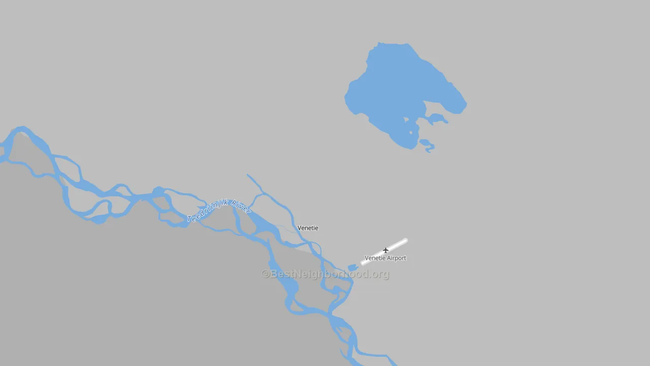Walk Grade map of Venetie, AK, walkable areas in green and car-dependent areas in red