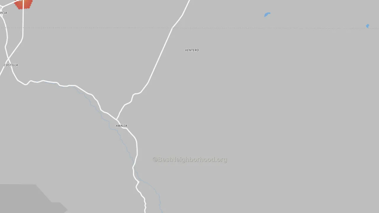 Walk Grade map of Ventero, NM, walkable areas in green and car-dependent areas in red
