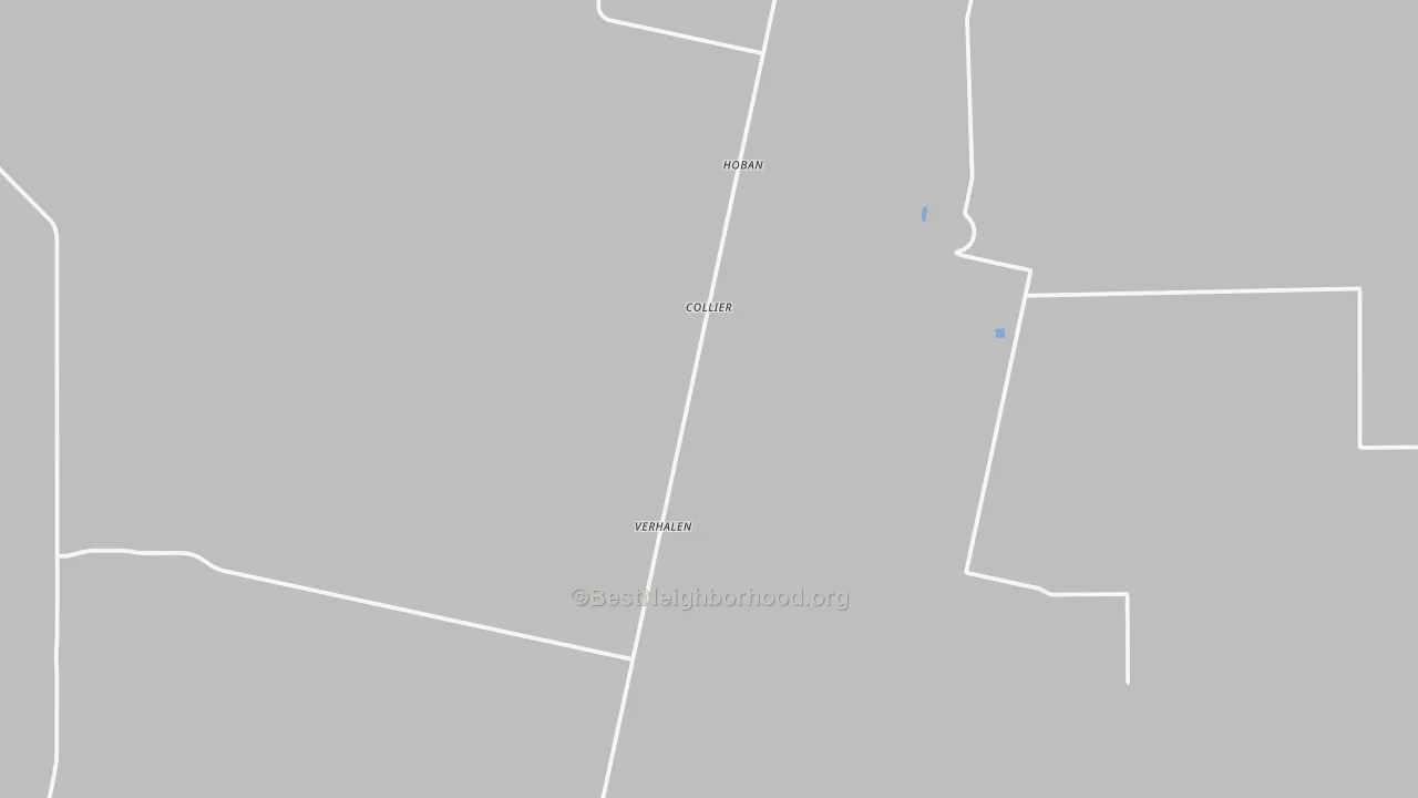 Walk Grade map of Verhalen, TX, walkable areas in green and car-dependent areas in red
