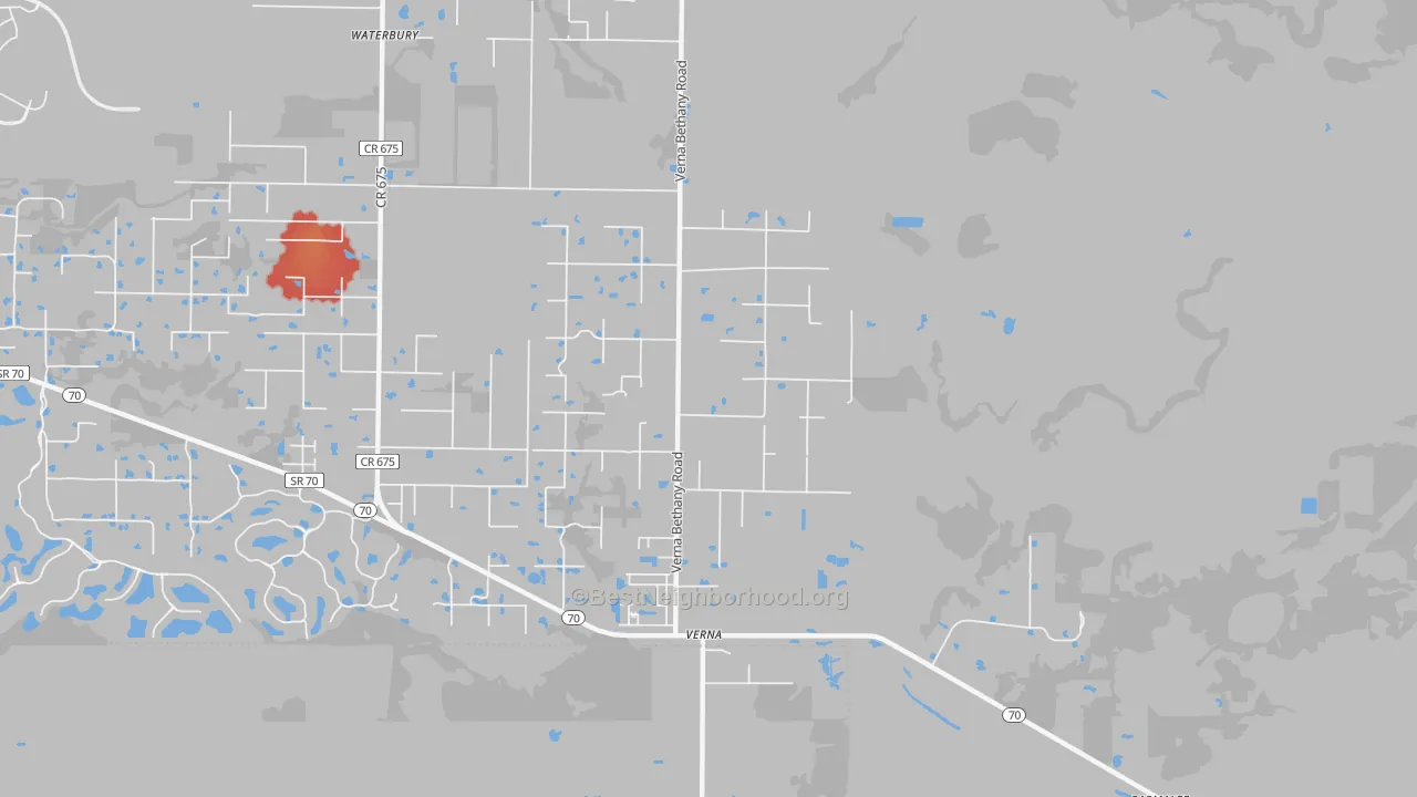Walk Grade map of Verna, FL, walkable areas in green and car-dependent areas in red