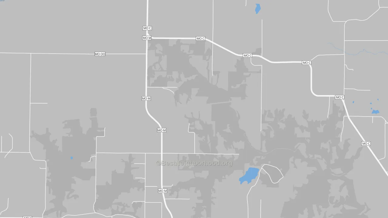 Walk Grade map of Vibbard, MO, walkable areas in green and car-dependent areas in red