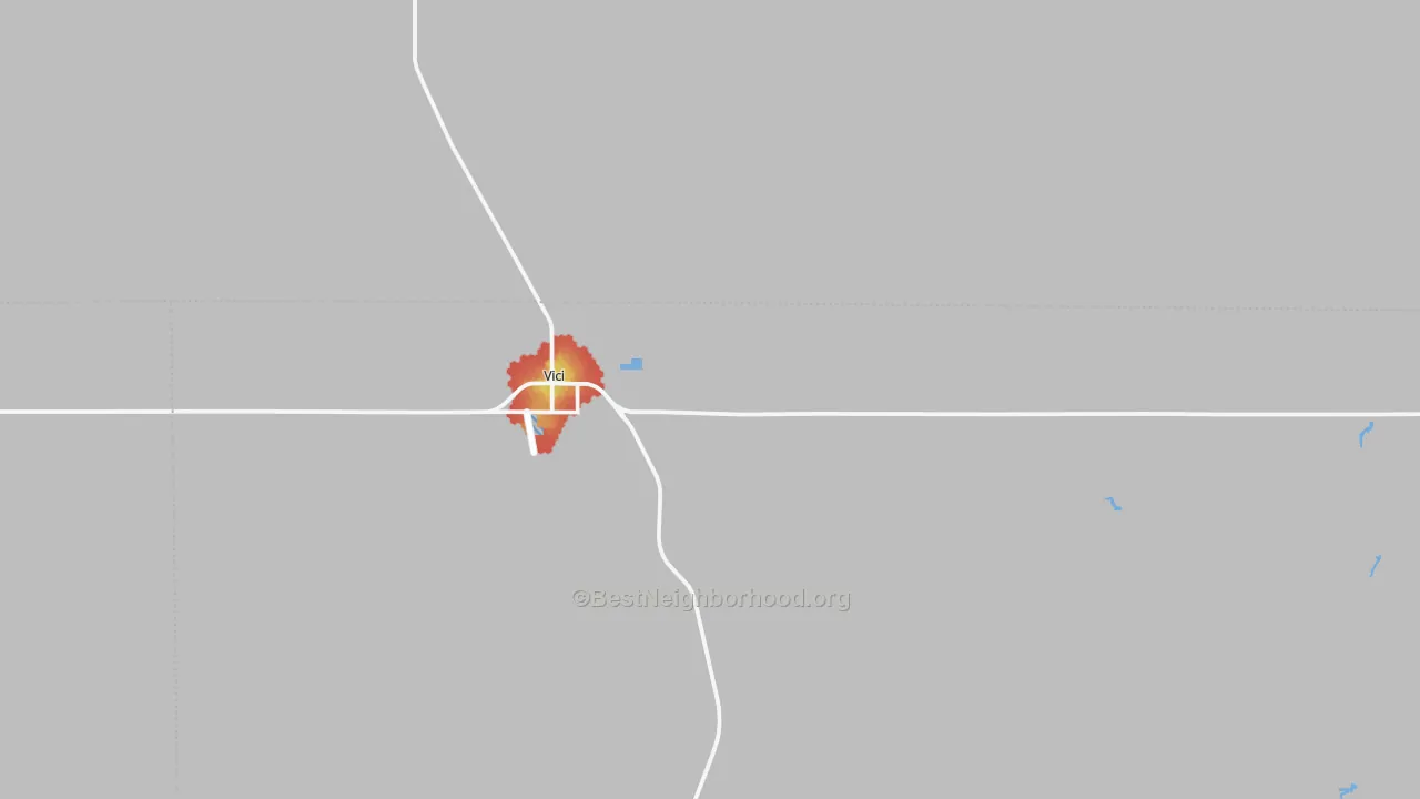 Walk Grade map of Vici, OK, walkable areas in green and car-dependent areas in red