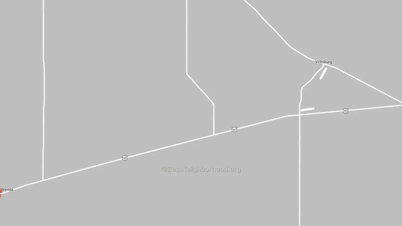 Walk Grade map of Vicksburg, AZ, walkable areas in green and car-dependent areas in red
