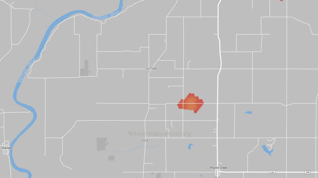 Walk Grade map of Vigo, IN, walkable areas in green and car-dependent areas in red
