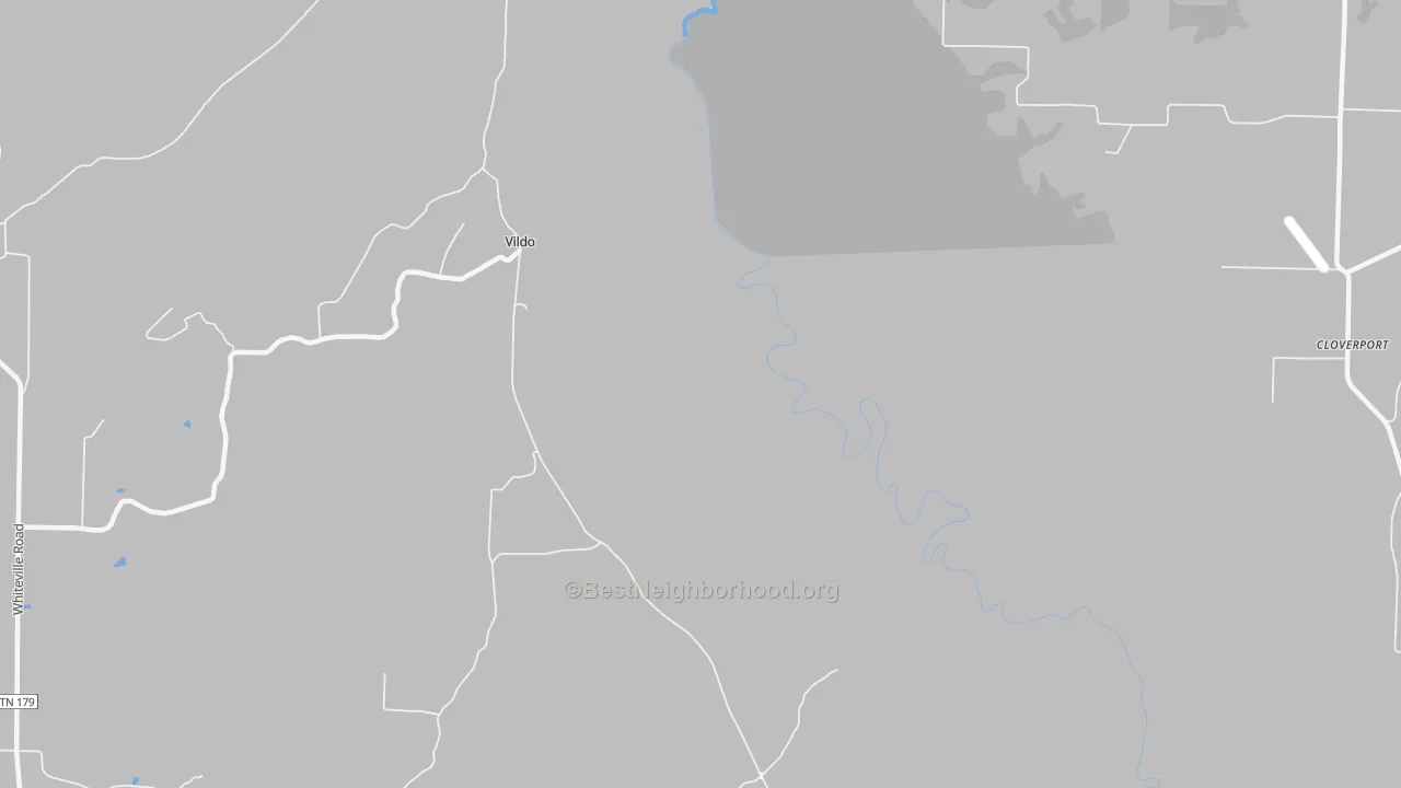 Walk Grade map of Vildo, TN, walkable areas in green and car-dependent areas in red