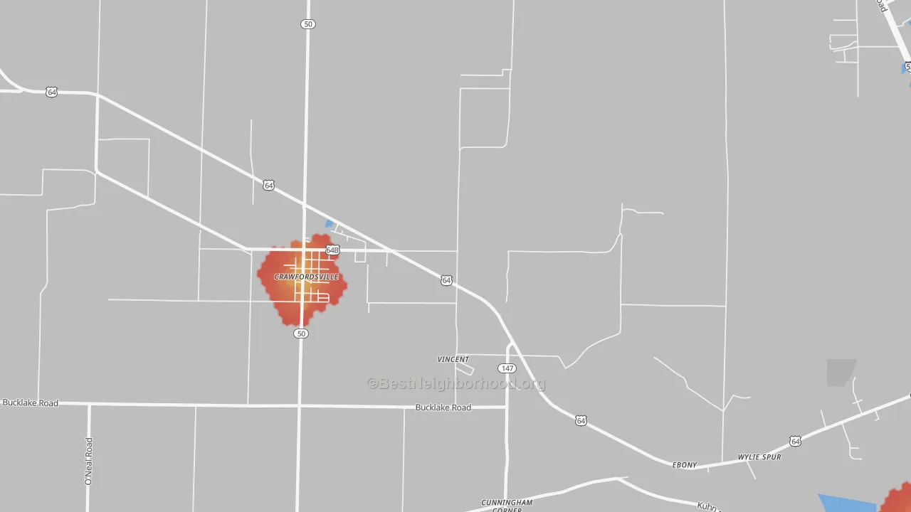 Walk Grade map of Vincent, AR, walkable areas in green and car-dependent areas in red