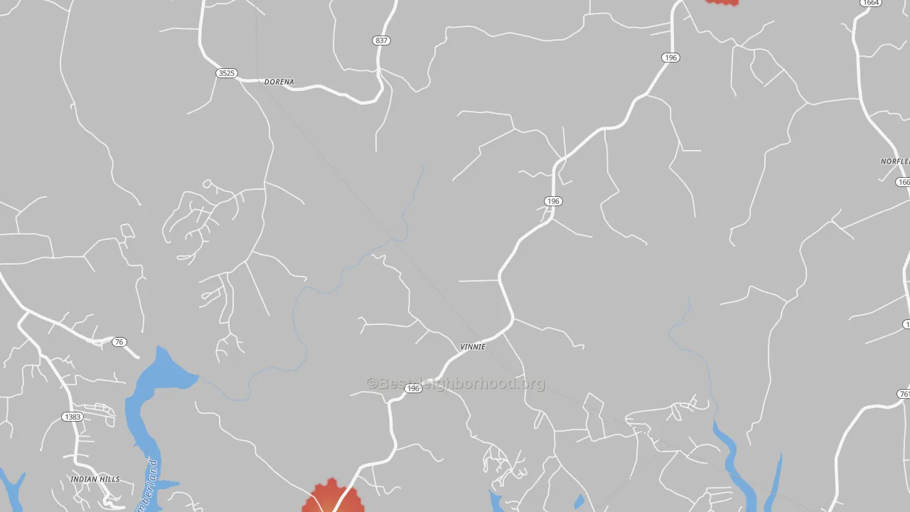Walk Grade map of Vinnie, KY, walkable areas in green and car-dependent areas in red