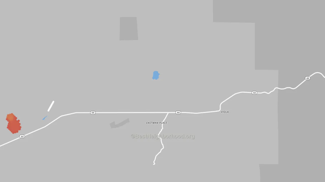 Walk Grade map of Viola, CA, walkable areas in green and car-dependent areas in red