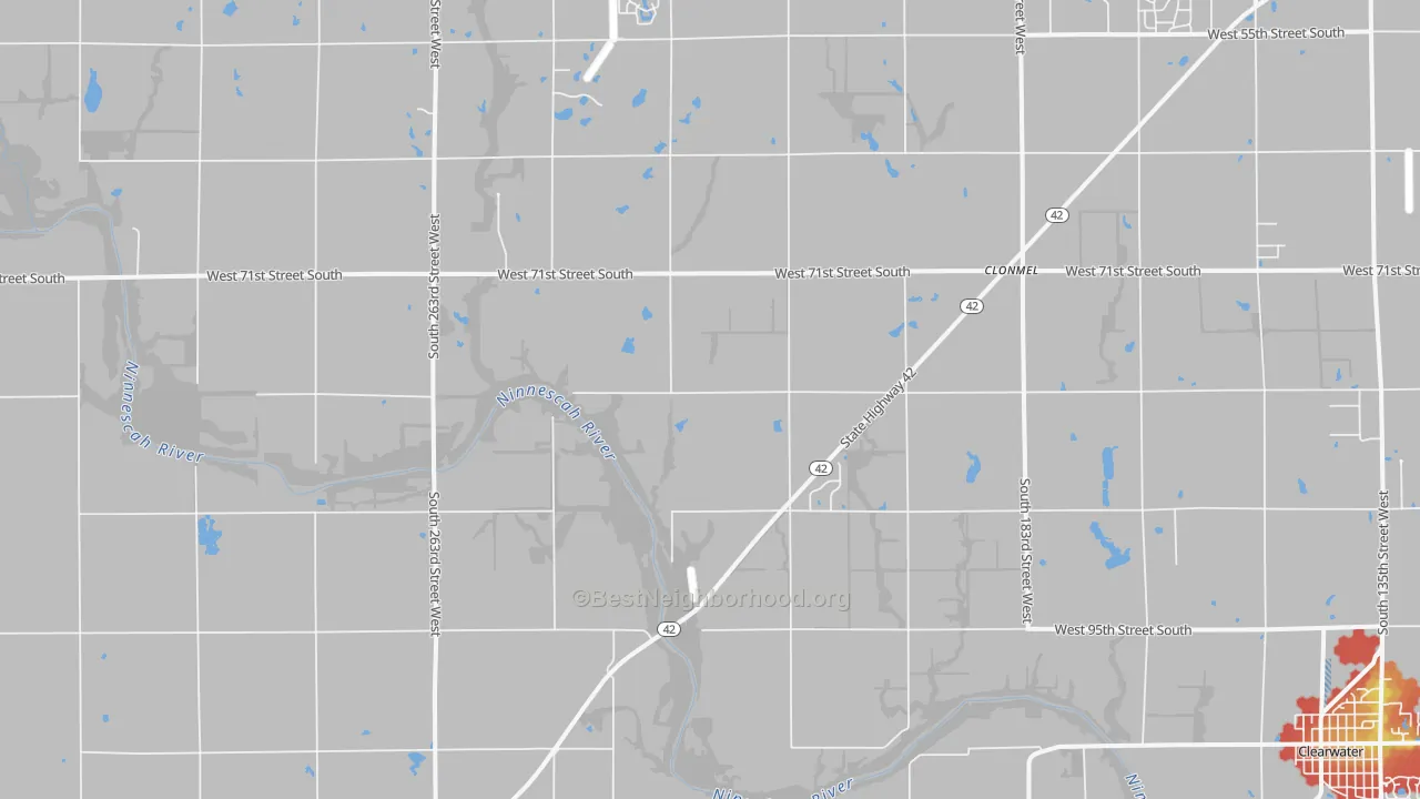 Walk Grade map of Viola, KS, walkable areas in green and car-dependent areas in red