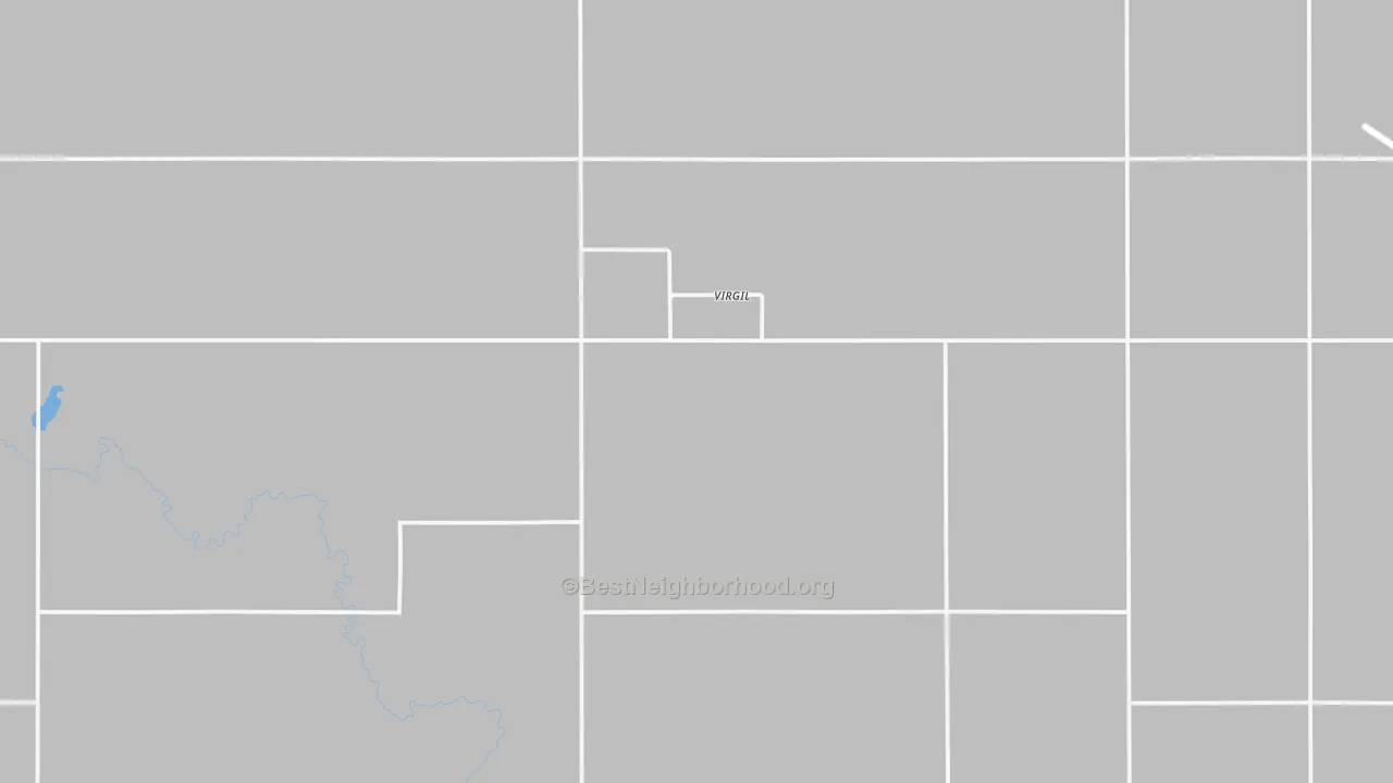 Walk Grade map of Virgil, SD, walkable areas in green and car-dependent areas in red