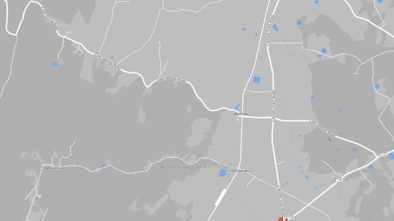 Walk Grade map of Virginia Mills, PA, walkable areas in green and car-dependent areas in red