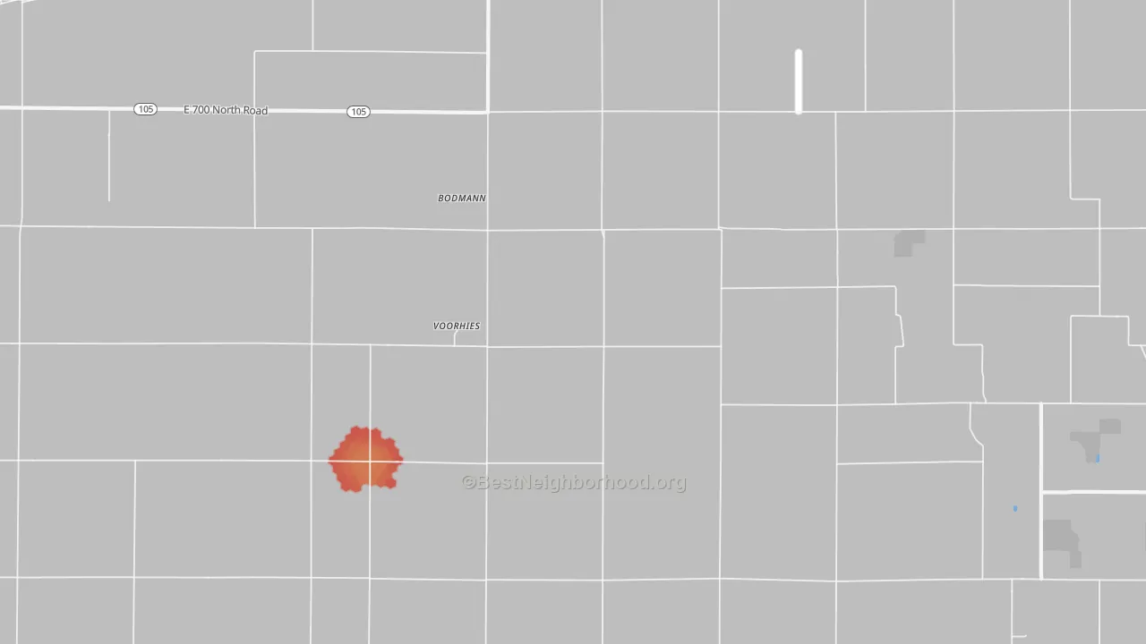 Walk Grade map of Voorhies, IL, walkable areas in green and car-dependent areas in red