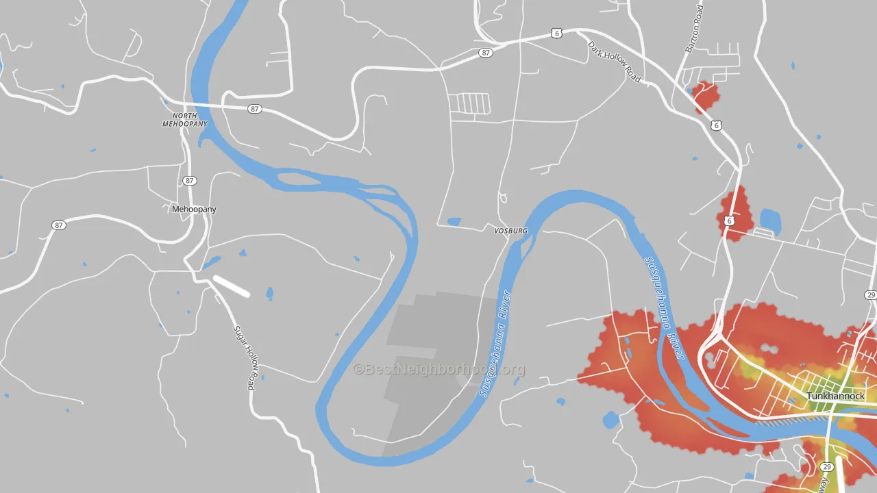Walk Grade map of Vosburg, PA, walkable areas in green and car-dependent areas in red