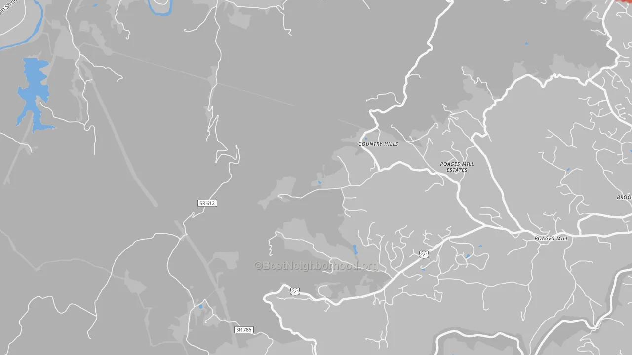Walk Grade map of Wabun, VA, walkable areas in green and car-dependent areas in red
