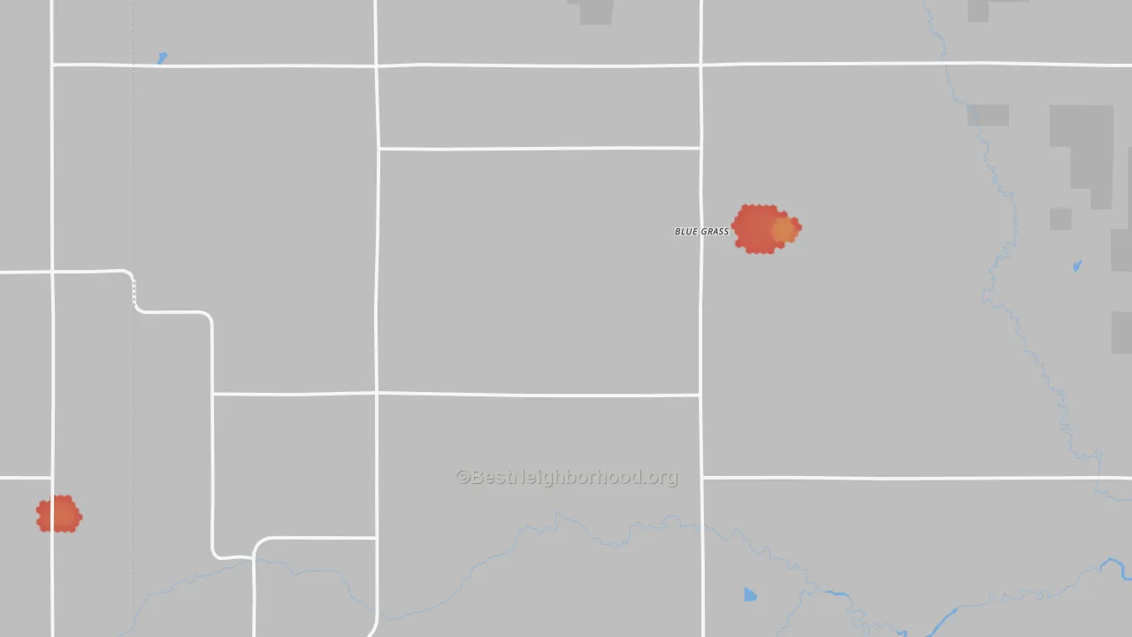 Walk Grade map of Wadena County, MN, walkable areas in green and car-dependent areas in red