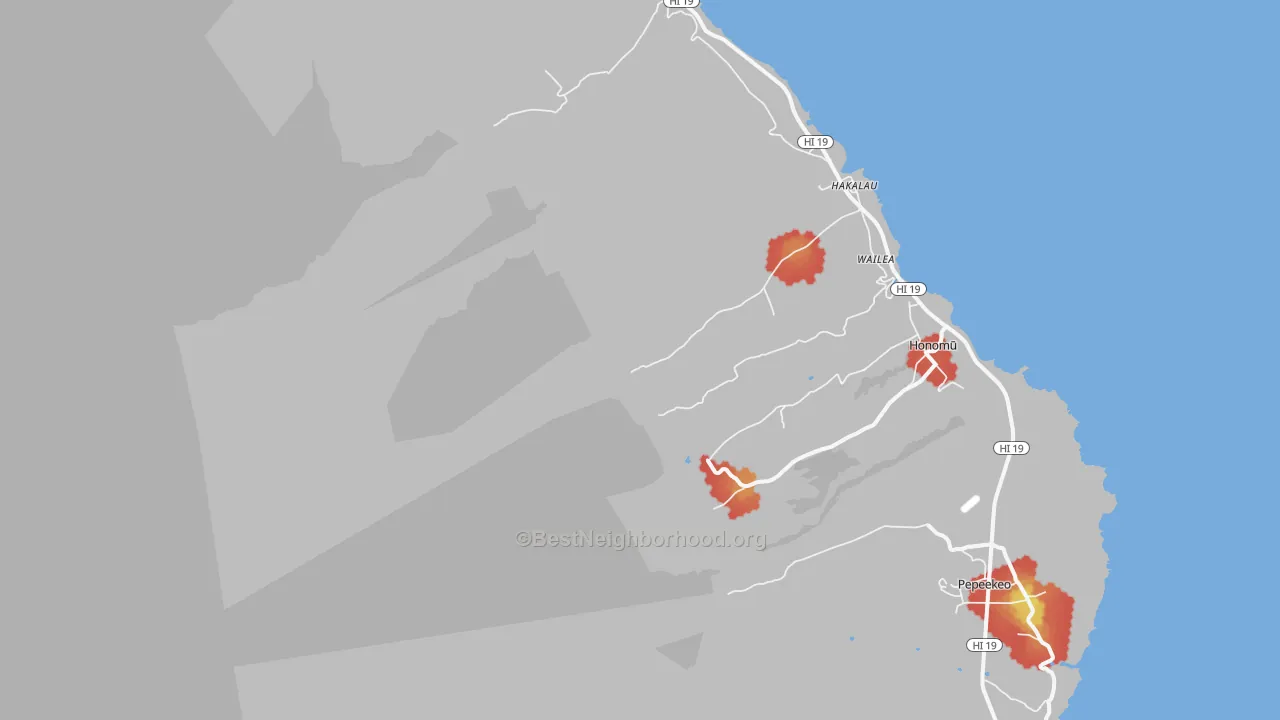 Walk Grade map of Wailea, HI, walkable areas in green and car-dependent areas in red