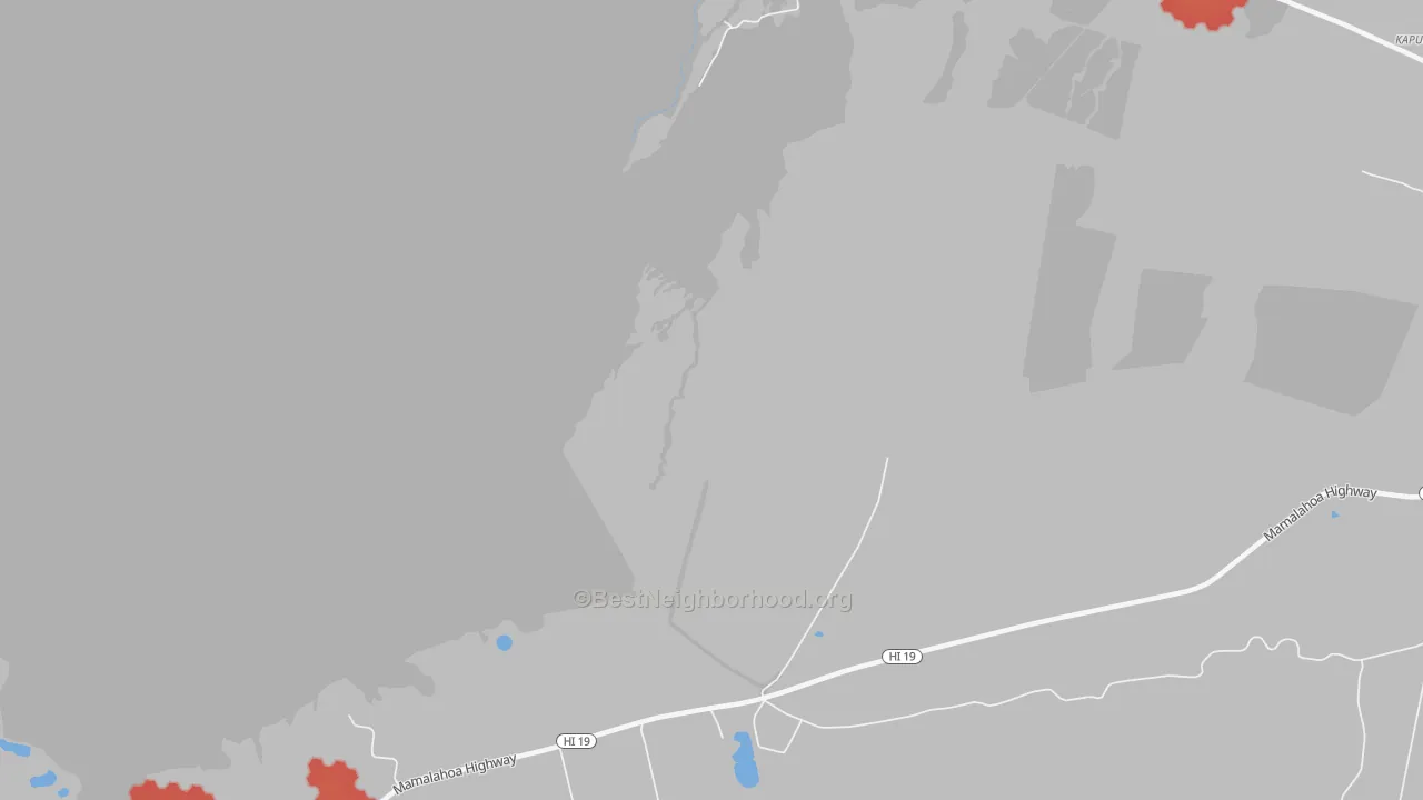 Walk Grade map of Waipio, HI, walkable areas in green and car-dependent areas in red