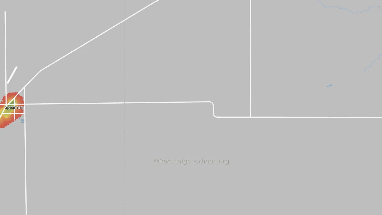 Walk Grade map of Waka, TX, walkable areas in green and car-dependent areas in red