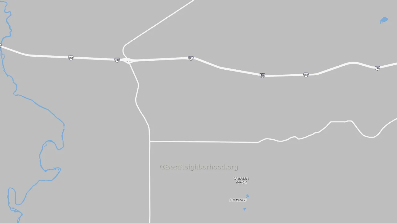 Walk Grade map of Walcott, WY, walkable areas in green and car-dependent areas in red