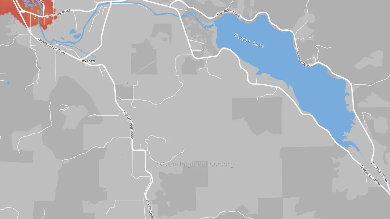 Walk Grade map of Walden, OR, walkable areas in green and car-dependent areas in red