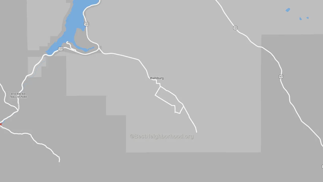 Walk Grade map of Wallsburg, UT, walkable areas in green and car-dependent areas in red