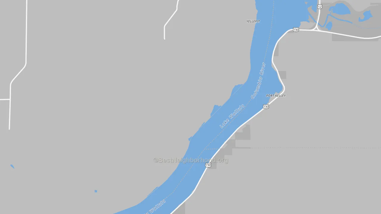 Walk Grade map of Wallula Junction, WA, walkable areas in green and car-dependent areas in red