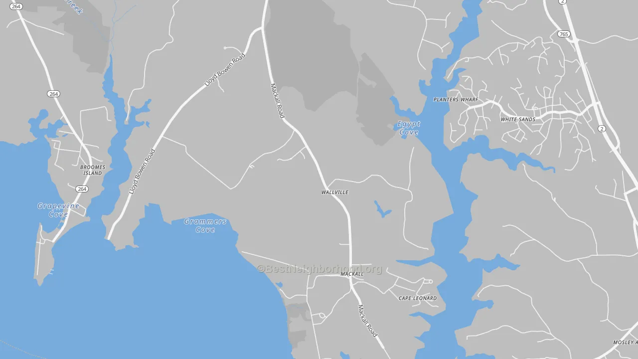 Walk Grade map of Wallville, MD, walkable areas in green and car-dependent areas in red