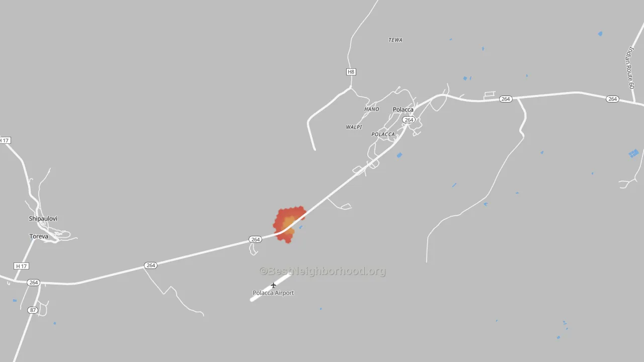 Walk Grade map of Walpi, AZ, walkable areas in green and car-dependent areas in red