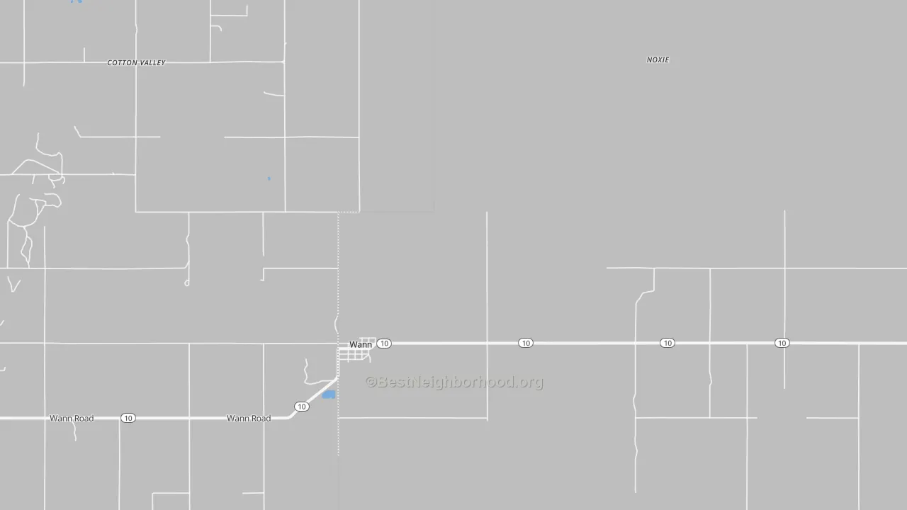 Walk Grade map of Wann, OK, walkable areas in green and car-dependent areas in red