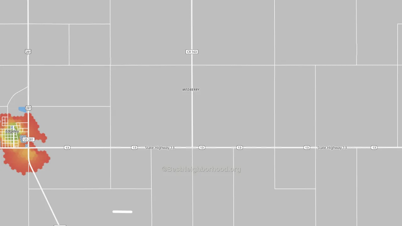 Walk Grade map of Wano, ND, walkable areas in green and car-dependent areas in red