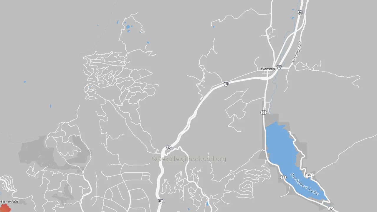 Walk Grade map of Wanship, UT, walkable areas in green and car-dependent areas in red