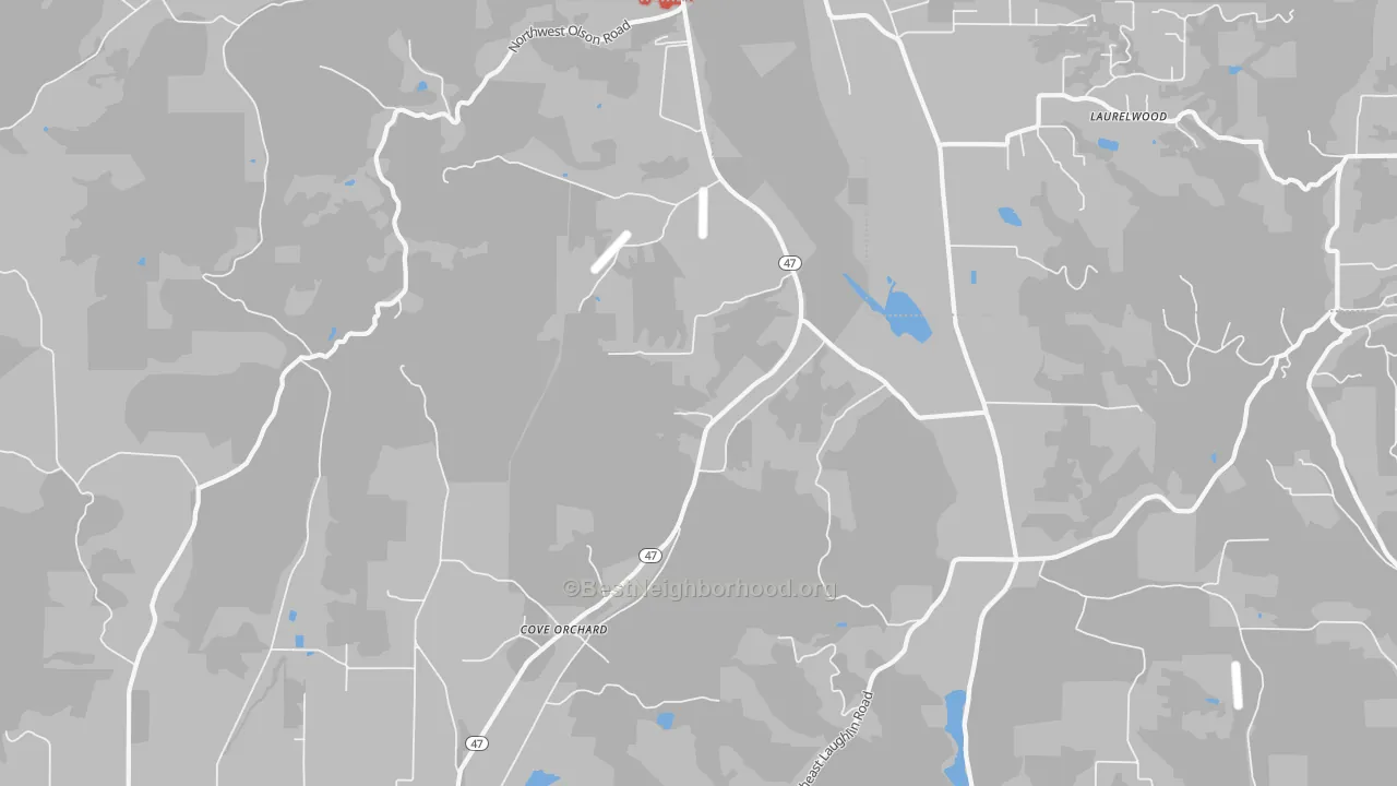 Walk Grade map of Wapato, OR, walkable areas in green and car-dependent areas in red