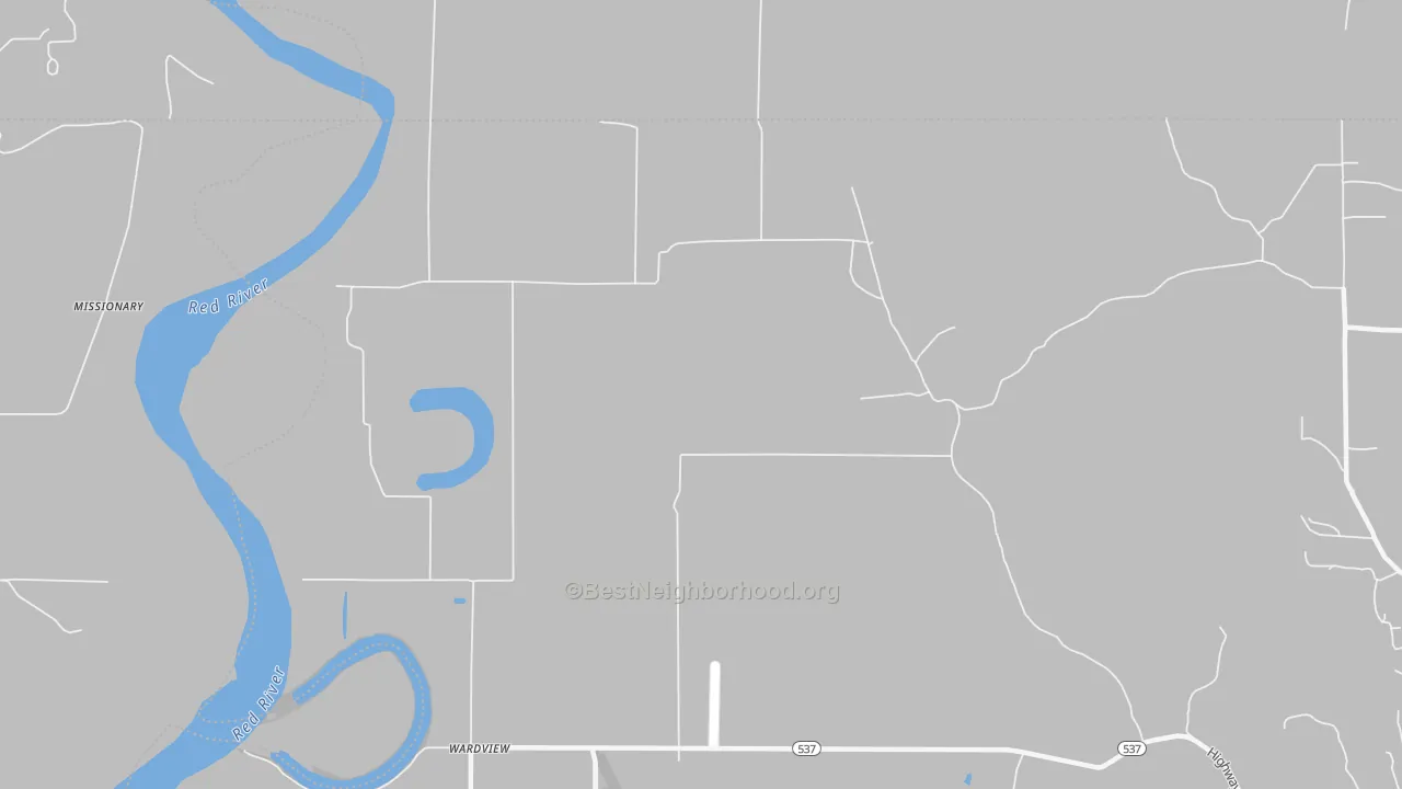 Walk Grade map of Wardview, LA, walkable areas in green and car-dependent areas in red