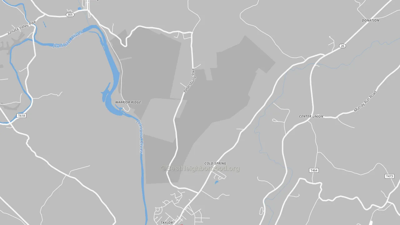 Walk Grade map of Warrior Ridge, PA, walkable areas in green and car-dependent areas in red