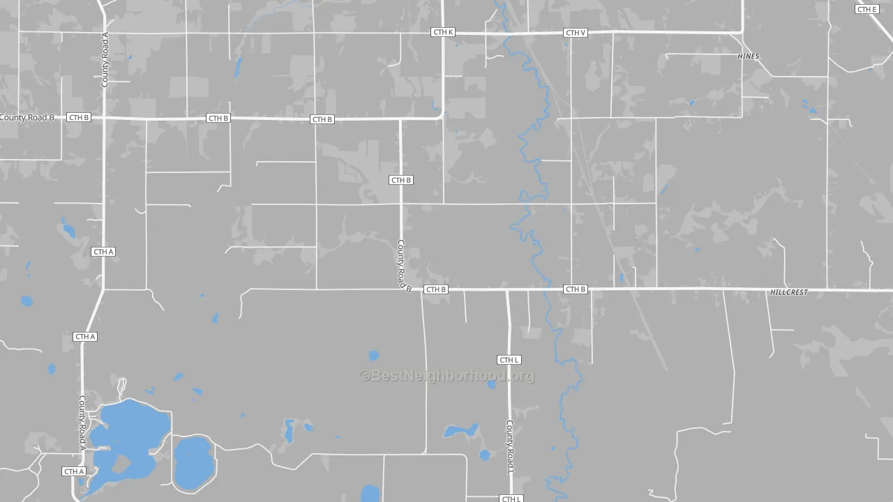 Walk Grade map of Wascott, WI, walkable areas in green and car-dependent areas in red
