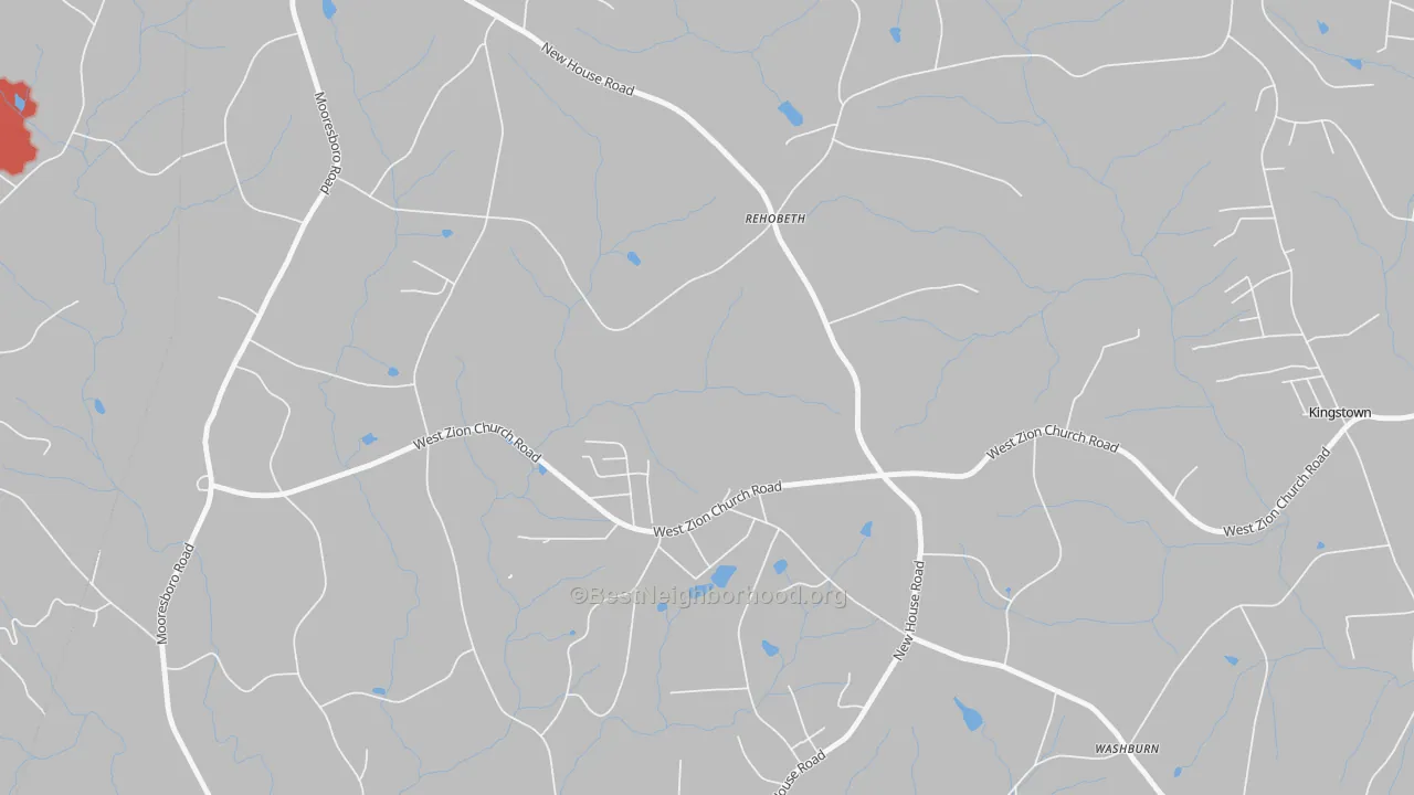 Walk Grade map of Washburn, NC, walkable areas in green and car-dependent areas in red