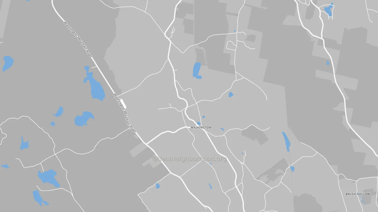 Walk Grade map of Washington, MA, walkable areas in green and car-dependent areas in red