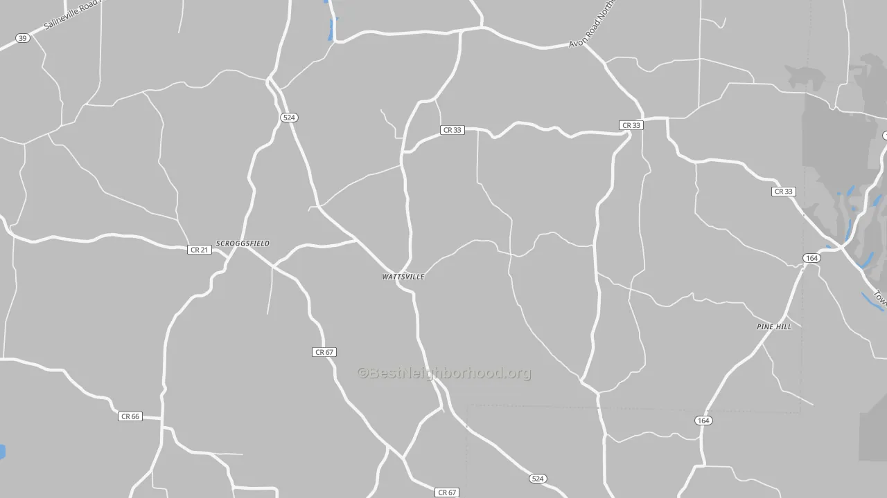 Walk Grade map of Wattsville, OH, walkable areas in green and car-dependent areas in red