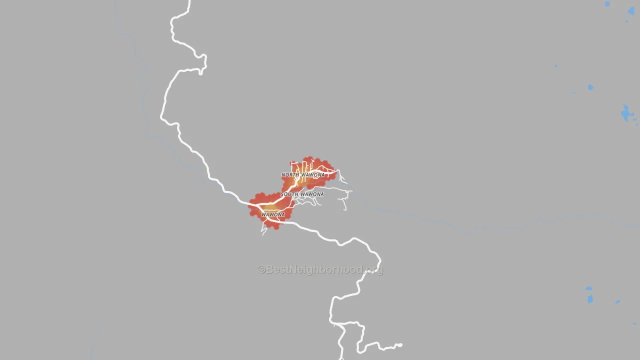 Walk Grade map of Wawona, CA, walkable areas in green and car-dependent areas in red
