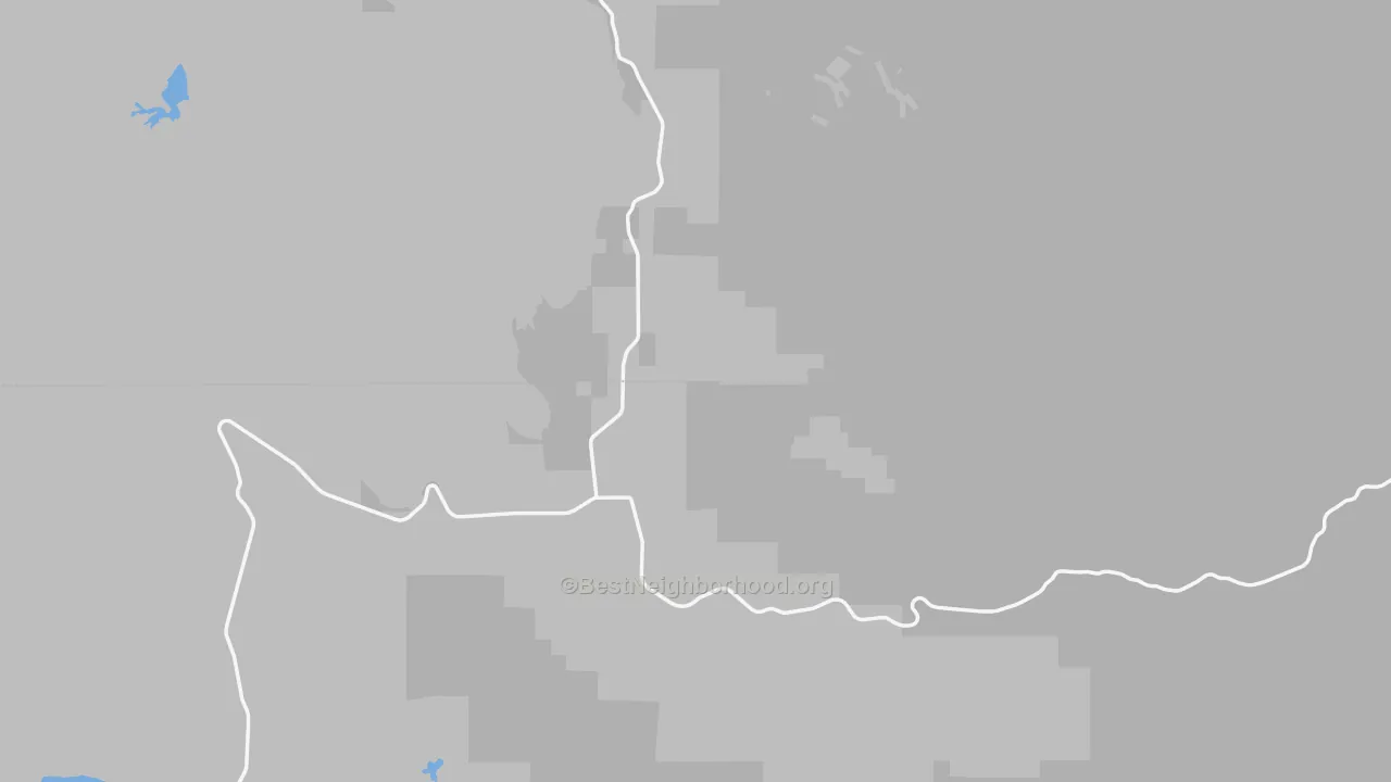 Walk Grade map of Wayan, ID, walkable areas in green and car-dependent areas in red