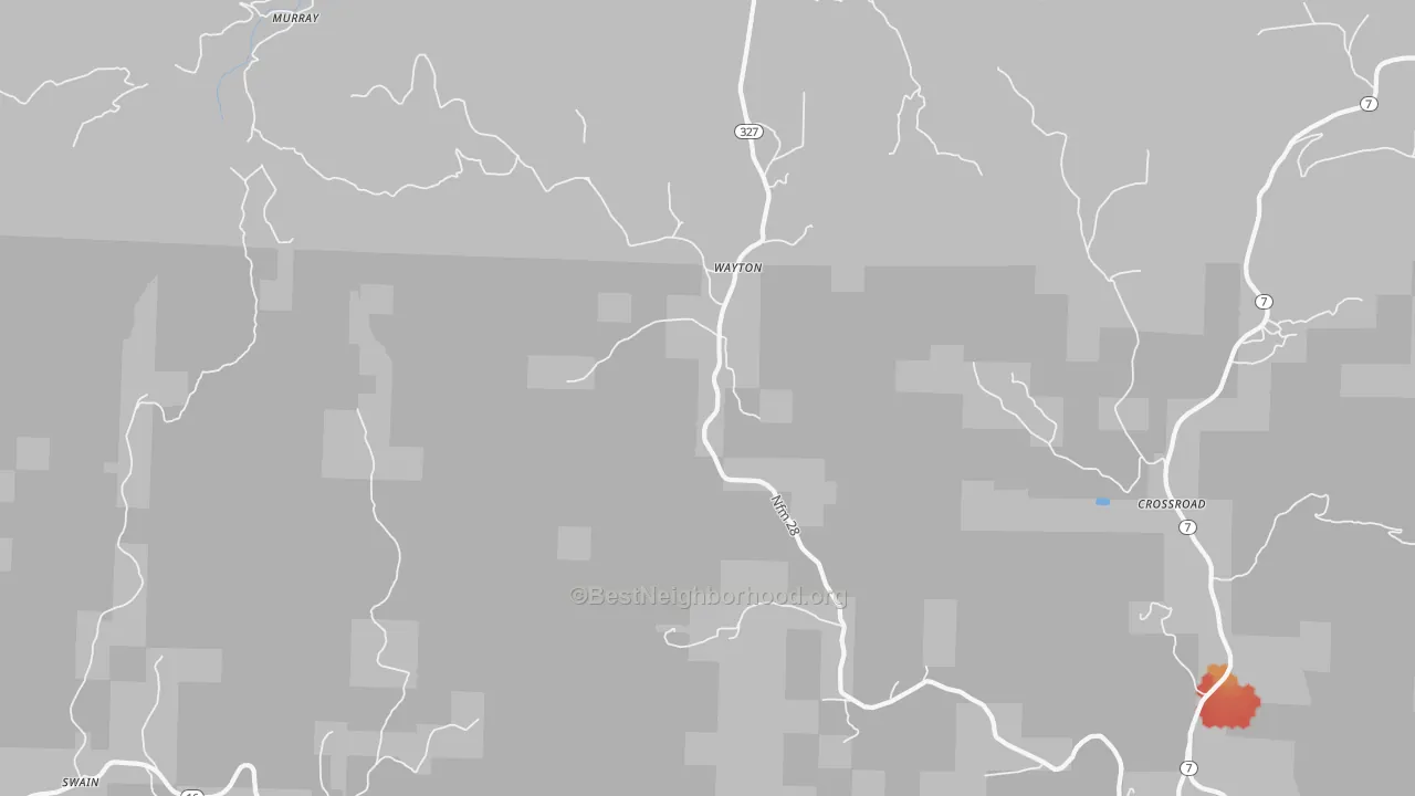 Walk Grade map of Wayton, AR, walkable areas in green and car-dependent areas in red