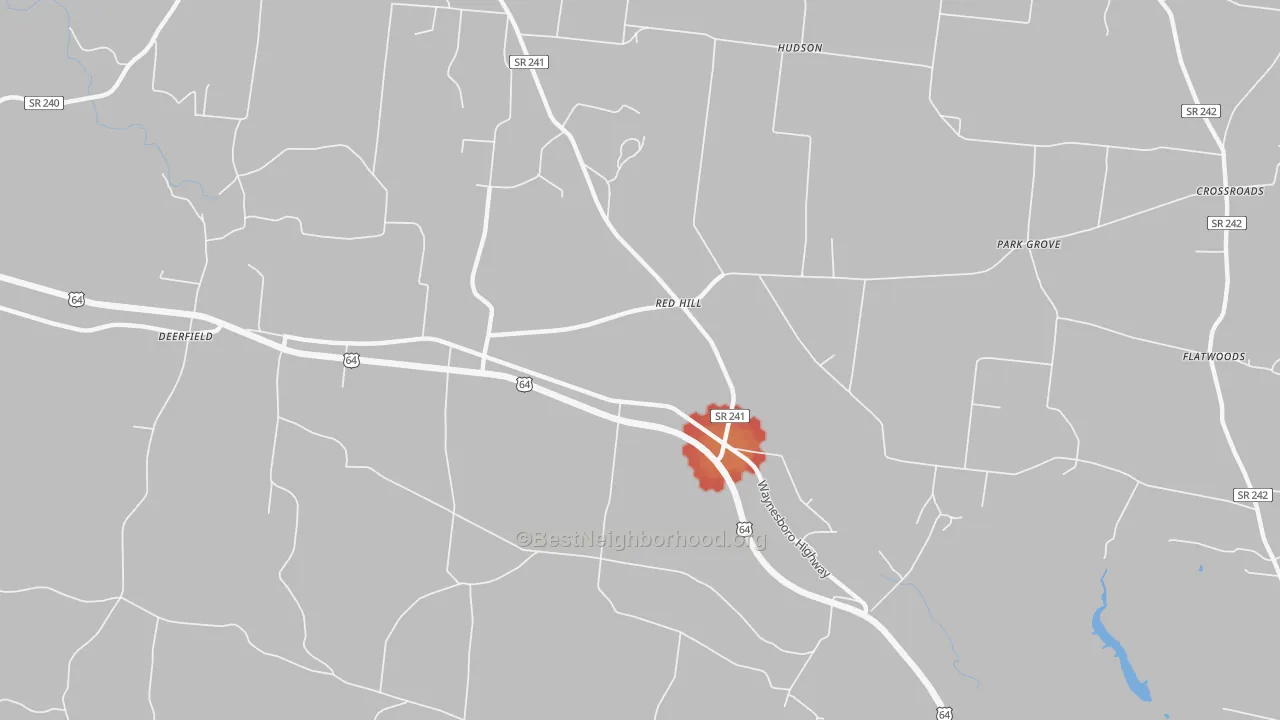 Walk Grade map of Weakly, TN, walkable areas in green and car-dependent areas in red