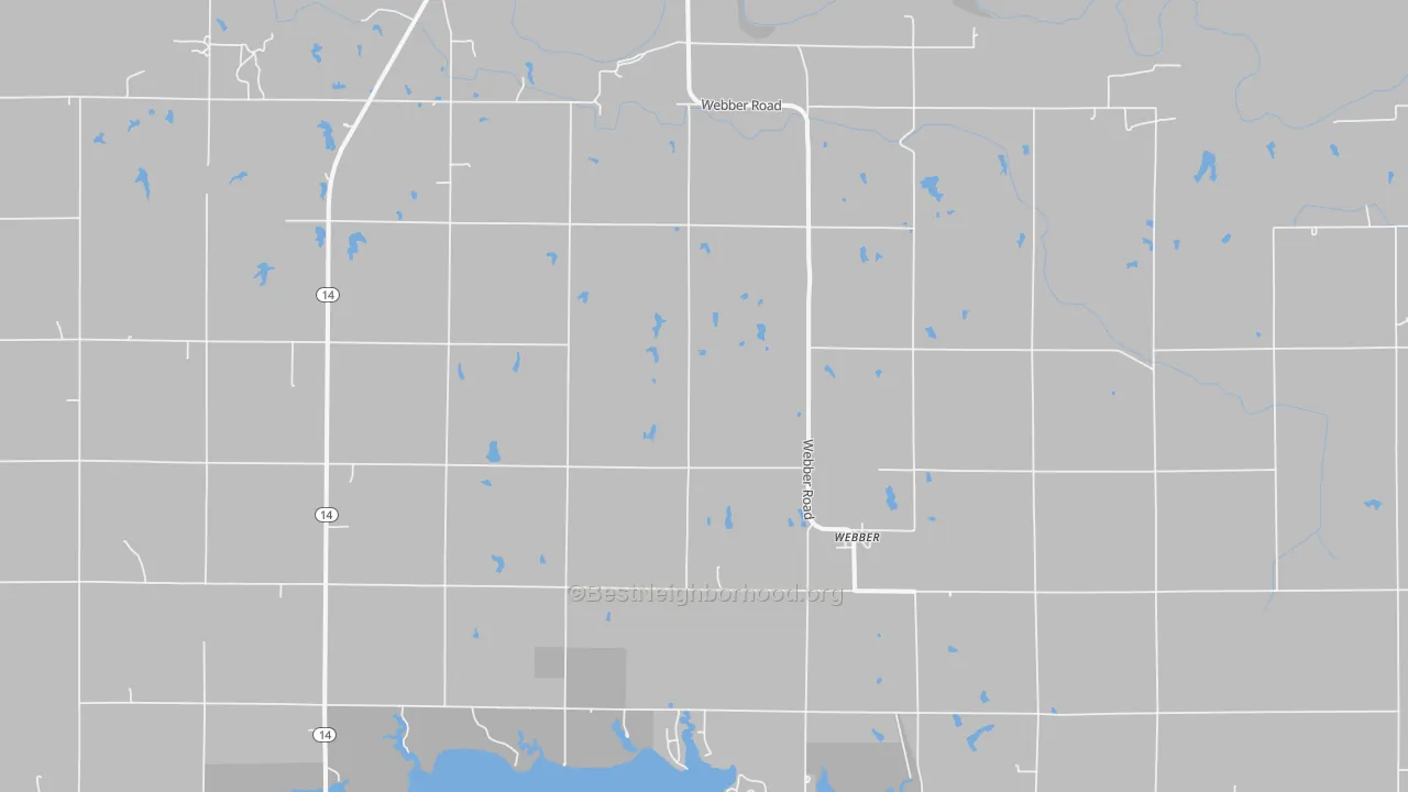 Walk Grade map of Webber, KS, walkable areas in green and car-dependent areas in red