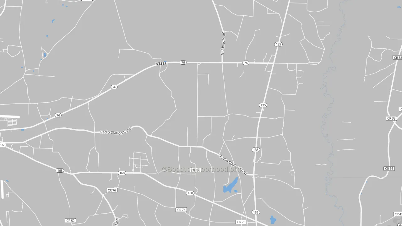 Walk Grade map of Weber, GA, walkable areas in green and car-dependent areas in red
